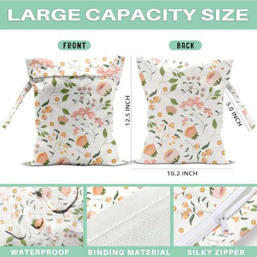 Flower Wet Dry Bags for Diaper Waterproof Swimsuit Washable Reusable Bag for Beach Diapers Dirty Yoga Gym Clothes Plant Gifts for Men Women Friend 12.5x10.2 Inches - color: Flower3
