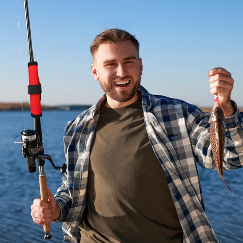 12 Pcs Fishing Rod Sleeves and Lure Wraps Fishing Rod Socks Pole Covers with Lanyard and 5.91 Inch Lure Covers for Fly, Casting, Sea Fish Rods Protector (Red) - color: Red