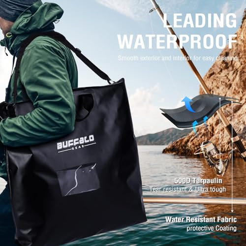 Buffalo Gear Fish Tournament Weigh in Bag for Bass Fishing, Heavy Duty Fish Bag for Caught Fish Waterproof,Leakproof,Puncture Resistant - color: Black-25×23in Upgraded