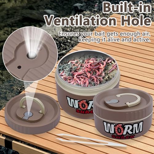 2Pcs Live Bait Storage,Fishing Bait Container, Stainless Steel Worm Storage Box, Nightcrawler Box, Bait Tank, Compact and Durable,Small and Portable, Keeps Bait Fresh and Alive - color: Khaki
