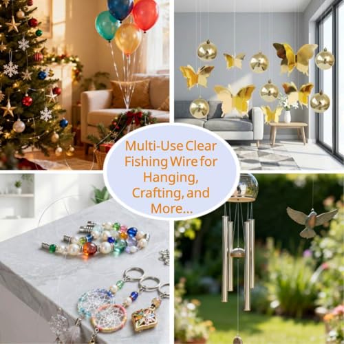 Aboda Clear Fishing Line 0.2-1 mm, Strong Invisible Nylon Fishing Wire 8-100 lb Test Includes Crimp Sleeves, Clear String for Hanging Decorations Balloons Garlands Beading Crafts & Jewelry - size: 0.45mm, 656ft, 43lb