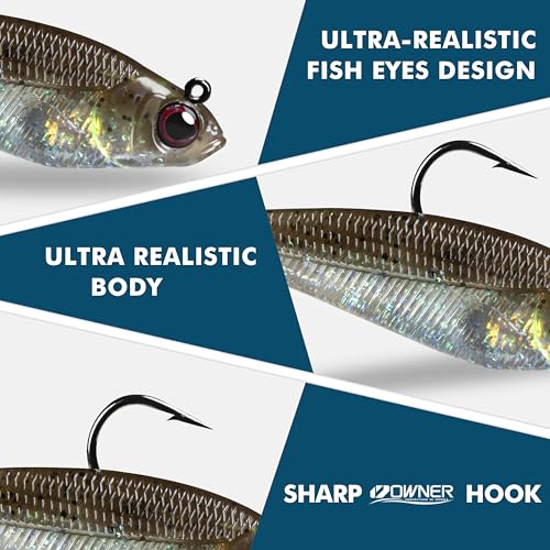 Pre-Rigged Soft Fishing Lures with Weedless Hook, Lifelike Paddle Tail Swimbaits for Bass Fishing, Freshwater & Saltwater Curly Type Tail Soft Plastic Baits for Bass, Pike, Trout, and Walleye. - color: A-2"-0.16oz