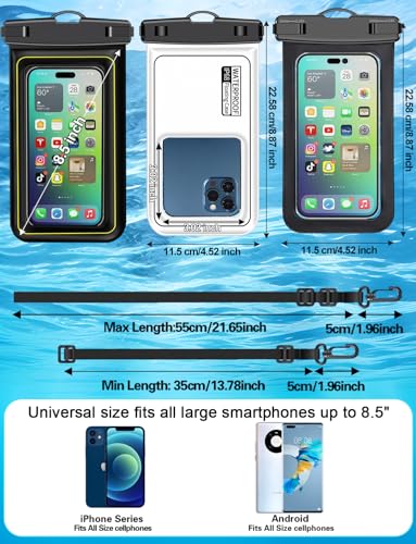 Famoby 4 Pack IP68 Waterproof Phone Pouch (2 Pack Floating and 2 Pack Sinking Waterproof Phone Pouch) Adjustable Neck Lanyard Dry Bag for Apple iPhone,Samsung,and up to 8.5" Black,White - color: 2 Pack Floating and 2 Pack Sinking