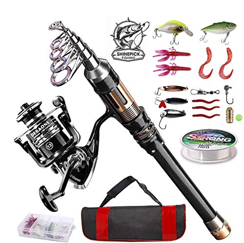 ShinePick Fishing Rod Kit, Telescopic Fishing Pole and Reel Combo Full Kit with Line Lures Hooks Carrier Bag for Travel Saltwater Freshwater Boat Fishing Beginners - color: 2.7M