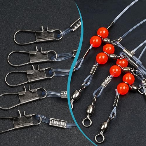 Fishing Leaders Saltwater Tackle Surf Fishing Rigs High Strength Fishing Wire Leader Line Rig with Swivels Snap for Lures Bait Hooks - color: Blue Nylon, style: 2 Arm, 12pcs