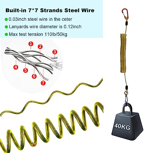 Fishing Lanyard, Heavy Duty Coiled Lanyards Stainless Steel Wire Inside, Safety Rope Extension Cord Tether Retractable Fishing Accessories for Rods, Pliers, Boating, Paddles, Kayak - color: Gold