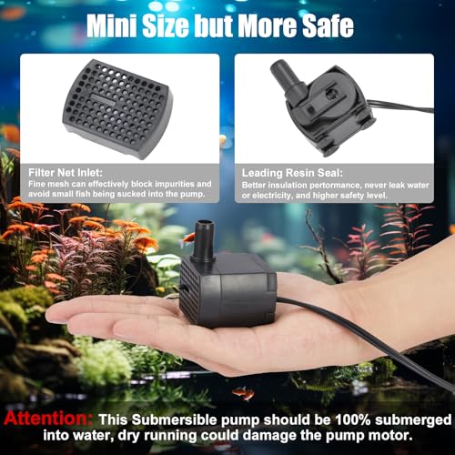 90GPH Mini Submersible Pump, Small Fountain Pump (5W 350L/H), Ultra Quiet Aquarium Water Pump for Fish Tank, Tabletop Fountain, Pet Fountain, Indoor or Outdoor Pond Fountain Pump (5W)