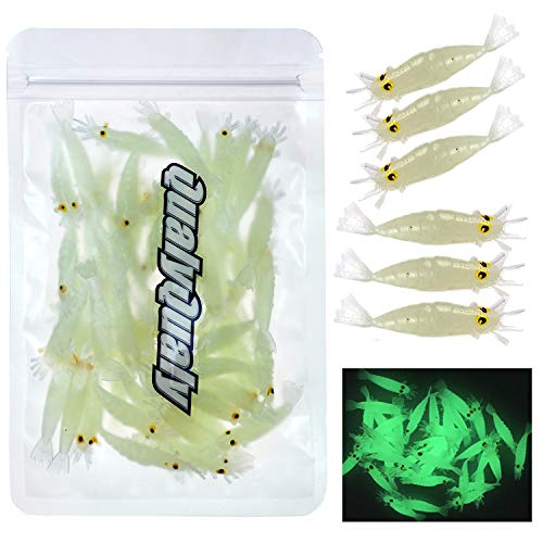 QualyQualy Fishing Soft Lures Artificial Bait Luminous Glow Shrimp Grub Worms Lure Ice Fishing Lures for Bass Walleye Trout Crappie 54pcs