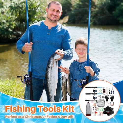 MiniInflat Telescopic Fishing Rod and Reel Combo, 6.89ft 2pcs Collapsible Rod with Plier Lip Gripper Lures Carrier Bag Pre-Loaded Spinning Reel Saltwater Freshwater Fishing Pole Kit - color: Blue
