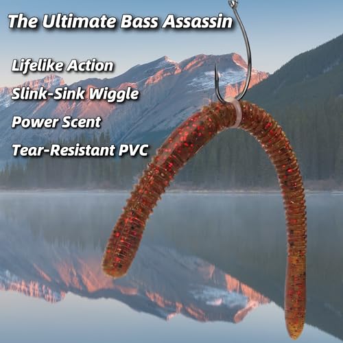Soft Plastic Worm,Easy to Use Bass Fishing Stick Bait Lures,4.7in 8pcs - Slow Sink, Salt Impregnation, Ribbed Design, Proven Colors - Wacky Stick, Soft Fishing Lures - color: Green Pumpkin