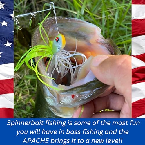 USA BASS Tackle Apache Attack Spinnerbait Type II Largemouth Smallmouth Spotted Bass Premium Fishing Bait Handtied Skirt Custom Blades Heavy Duty Hook New for 2025 - color: Electric Gill, size: 1/2oz - Willow/Willow
