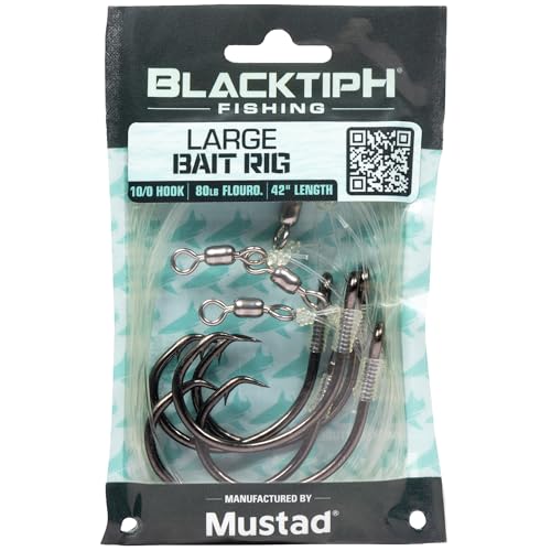 Mustad BlacktipH Live Bait Rig, Demon Wide Gap Circle Hook, Premium fluorocarbon Leader, Premium Rosco Swivel - size: Large
