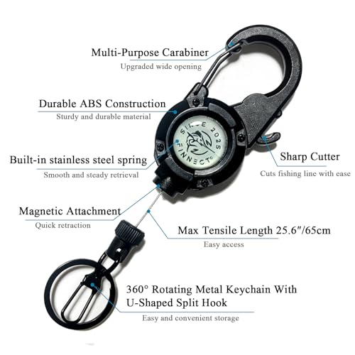 Fly Fishing Zinger Retractor with Carabiner Clip, 26" Steel Wire, Line Cutter, Magnetic Closure, 360° Rotation, 1/2 Packs, Multiple Colors for Fishing, Cycling, Hiking - style: Army Green (1 Pc)