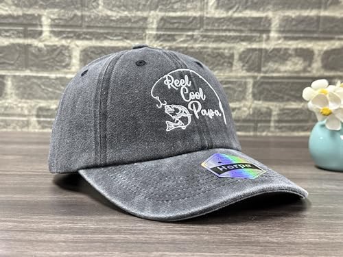 Fishing Baseball Cap for Men Women, Adjustable Embroidered Hat | Fishing Gear, Outdoor Adventure Design, Precision Embroidery Craft, One Size Adjustable Fit - color: Papa (Washed Black)
