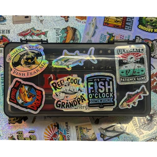 105Pcs Funny Fishing Stickers - Holographic Waterproof Vinyl Decals for Scrapbooks, Laptops, Water Bottles, Tackle Boxes - Ideal Gift for Fishermen, Dad, Fishing Lovers - style: Funny Fishing Stickers