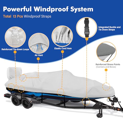 1200D Waterproof Boat Cover - Fits 20' to 22' ft Bass, V-Hull, Tri-Hull, Fish & Ski, Runabout Bowrider Boats - Heavy Duty Canvas Gray - color: Gray, size: Model D: Fits 20'-22' L X 102" Beam Width