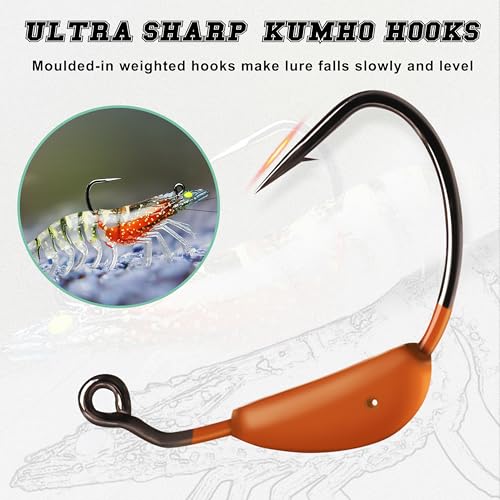 TRUSCEND Duramax Pre-Rigged Fishing Lures with BKK Jig Hooks, Easy Catch 10X Tear-Resistant TPE Soft Swimbaits for Bass Trout Crappie Walleye Redfish Grouper, Fishing Bait for Saltwater and Freshwater - color: A2-3"-0.3oz