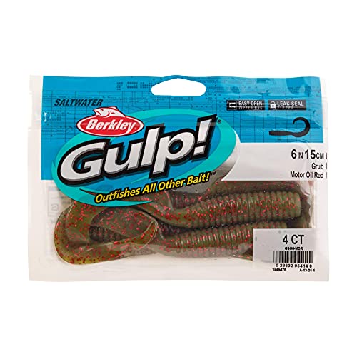 Berkley Gulp! Grub Saltwater Fishing Soft Bait - color: Motor Oil Red Fleck, size: 6- Inch