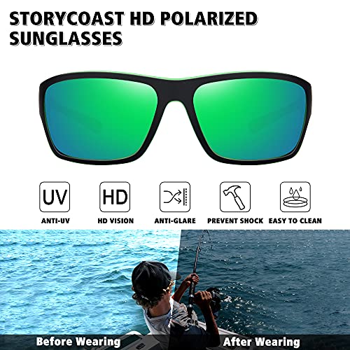 STORYCOAST Polarized Sports Sunglasses for Men Women Unbreakable Frame Cycling Fishing Driving - color: 2pack Blue Mirror+green Mirror