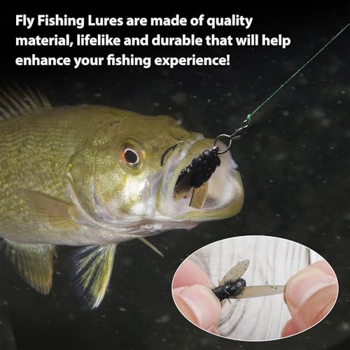 Bionic Fly Fishing Bait, Flies Fishing Lures Kit Trout Jigs Swimbaits Dry Flies Fly Fishing Lures Fish Attractant Fly Fishing Hook for Saltwater Freshwater Bass Panfish 15mm - color: Black-18pcs