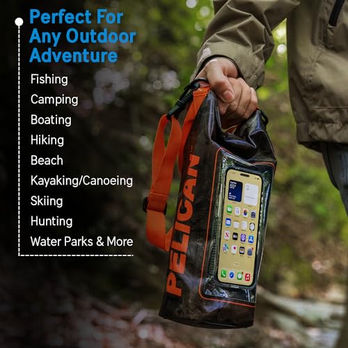 Pelican Marine IP68 Waterproof Dry Bag 2L w/Phone Pouch/Case - Hunter Camo | Roll Top Waterproof Backpack with Touchscreen Phone Pouch - Swimming, Kayaking, Camping, Rafting, Fishing & Travel Essentials - color: Hunter Camo - 2L, size: 2L