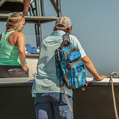 Calcutta Squall Tackle Backpack | Shoreline Camo | 3700 Tackle Tray | Durable Fishing Tackle Bag | Padded Backpack Straps | Built-In Rod Holder