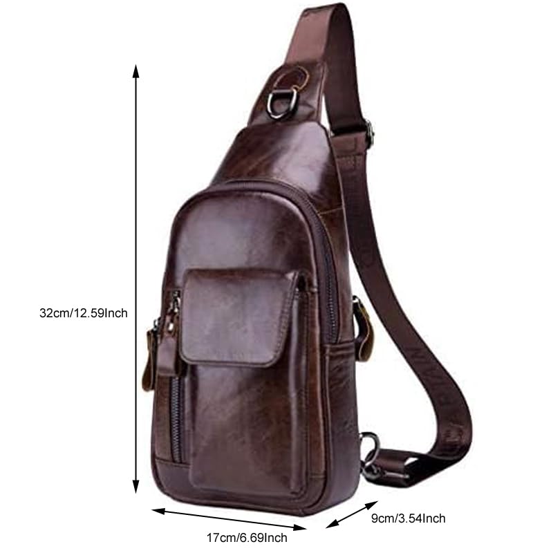 Hebetag Leather Sling Bag Hiking Daypack for Men Women Outdoor Travel Camping Fishing Crossbody Shoulder Chest Pack Backpack, Coffee - color: #09coffee