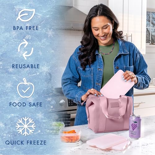 Cool Coolers by Fit & Fresh 4 Pack XL Slim Ice Packs, Quick Freeze Space Saving Reusable Ice Packs for Lunch Boxes or Coolers - color: Light Pink (4 Pack)