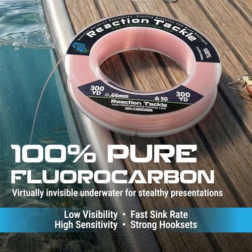 Reaction Tackle 100% Pure Fluorocarbon Fishing Line - High Strength, Abrasion-Resistant, Fast-Sinking, Virtually Invisible - Saltwater and Freshwater Leader Line - color: Clear, size: 17lb (300 Yards)