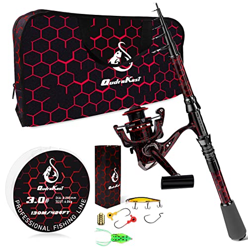Fishing Rod and Reel Combos, Unique Design with X-Warping Painting, Carbon Fiber Telescopic Fishing Rod with Reel Combo Kit with Tackle Box, Best Gift for Fishing Beginner and Angler - color: Red, size: 2.1 m 6.89 ft