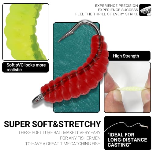 100pcs Soft Silicone Fishing Lures with Hooks, Biomimetic Maggot & Earthworm Dual-Form Bait, Lifelike Artificial Worm Lure for Freshwater/Saltwater Bass Trout Fishing