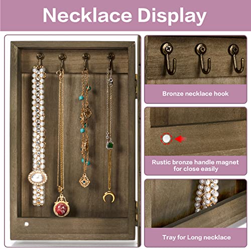 Meangood Jewelry Box Wood for Women, 5-Layer Large Organizer Box with Mirror & 4 Drawers for Rings, Earrings, Necklaces, Vintage Style, Weathered Grey - color: 5 Layer Weathered Grey, size: 5 Layer
