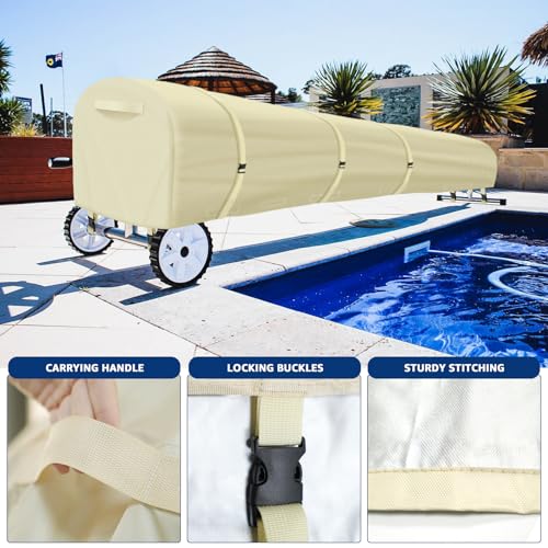 Swimming Pool Solar Reel Cover, 18Ft Heavy Duty Waterproof Solar Blanket Reel Cover, UV Resistant Solar Blanket Reel Roller Covers Swimming Pool Solar Reel Covers for Inground Pool, Begie - color: Beige, size: 18 FT