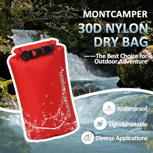 Waterproof Dry Bag 5L – 30D Nylon Roll Top Dry Sack with PU Coating, Lightweight Water-Resistant Storage for Kayaking, Camping, Hiking, Fishing & Beach (Red) - color: Red, size: 5L