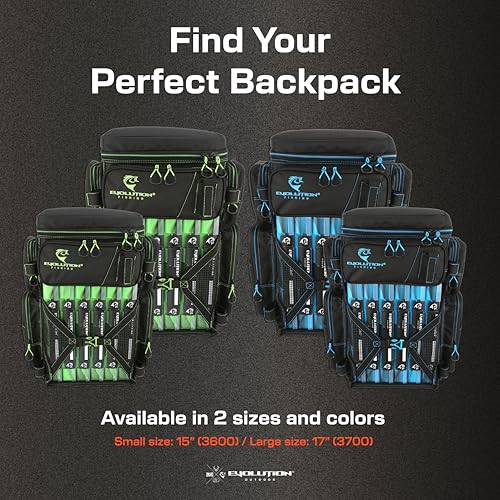 Evolution Fishing Drift Series Tackle Backpack, Outdoor Rucksack w/ 6 Fishing Tackle Trays, Heavy Duty - color: Green, size: 3600