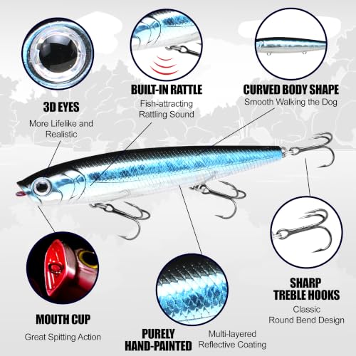 LUCKY CRAFT Gunfish 95 3 Hook Freshwater Fishing Lures and Bait for Bass Fish, Topwater Fish Line, Surface Bait with Treble Hooks, Fishing Gear for Tackle Box - color: 335 Sexy Mama