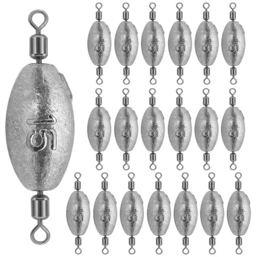 Fishing Weights Sinkers Inline Trolling Fishing Sinkers Egg sinkers with Inner Swivels Oval Drop Lead Fishing Weights for Saltwater Freshwater Fishing - size: 1/2oz-20pcs