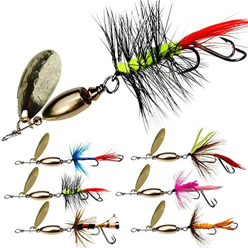 Trout Lures Fishing Spinnerbaits, Rooster Bait Tail Hard Metal Brass Spinner Baits Trout Fishing Lures for Bass Salmon Pike Freshwater Saltwater - color: A2-W35-6pcs-1/4oz
