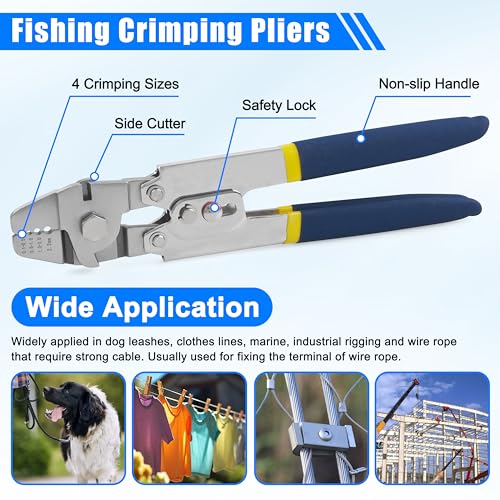 Fishing Crimping Tool Kit Fishing Crimping Pliers Stainless Steel Wire Crimping Tool with 500pcs Crimp Sleeves Set, 4 Size Crimp Sleeves Fishing Tackle Pliers - color: Stainless Steel Crimping Pliers