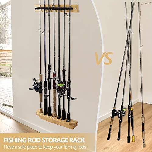 THKFISH Fishing Rod Racks Fishing Rod Holders for Garage Wood Fishing Pole Wall Rack Store 7 Fishing Rod Combos,1 Pair - color: Vertical Rod Rack