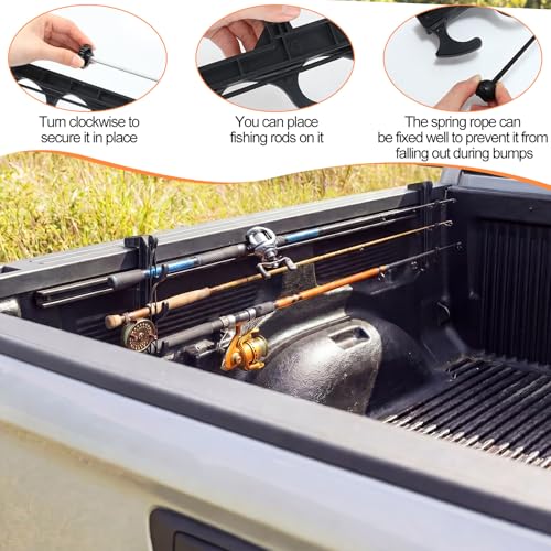 2 Sets Truck Bed Fishing Rod Holder, Fishing Pole Rack for Truck Holds 4 Rods, Fits 2.36" Thick Rails, Easy Install Kayak & Fly Rod Storage Stand - color: Black, style: 3 Holes