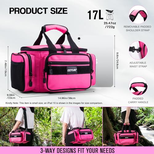 Goture Fishing Kits for Adult,Fishing Pole and Reel Combo, OpenSide Fishing Sling Tackle Storage Bag with 3 Tackle Boxes,Gift for Men - color: Pink 17L Bag + 3600 Trays +Basic Bait Set(Gift Boxed), size: 6FT/1.8M