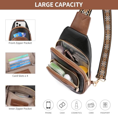 SENDEFN Small Sling Bag Crossbody Bags for Women Vegan Leather Cell Phone Cross Body Purse Fanny Packs Chest Bag for Women - color: A-Black