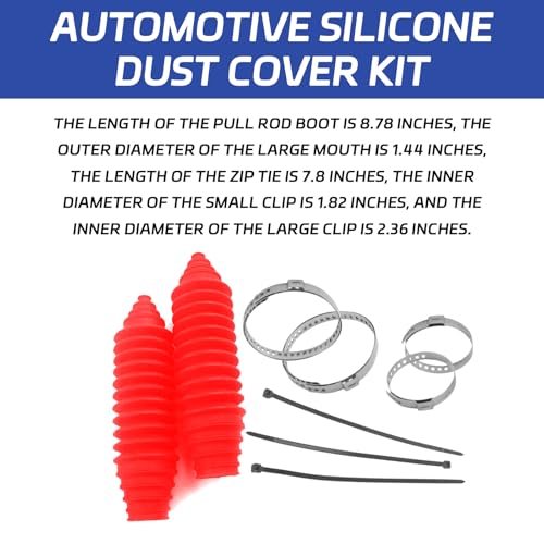 Steering Rack and Pinion Boot Kit, Universal Silicone Bellow Steering Rack Guide Kit with 6 Cable Ties & 4 Clamps, Auto Inner Tie Rod Boot 103-3070 Bellow Car Boots Accessories（Red) - color: Red