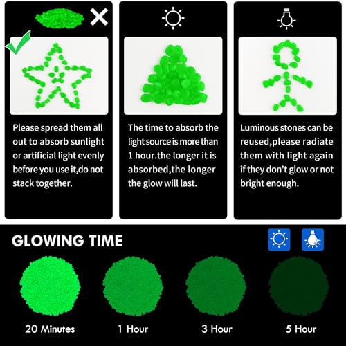 500pc Glow in The Dark Outdoor Rocks Glow in The Dark Fish Rocks Glowing Rocks for Garden Luminous Stones for Aquarium Glowing Stones for Driveway Walkway Patio Lawn Yard,Green - size: 500, style: Green