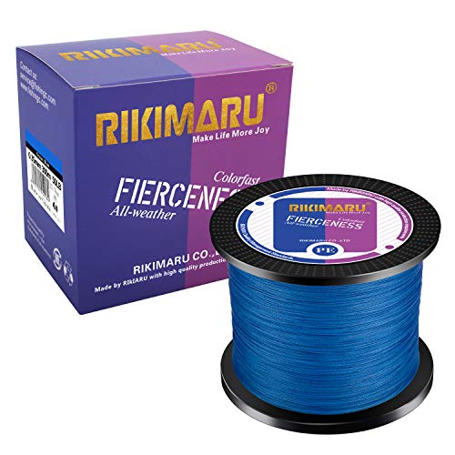 RIKIMARU Braided Fishing Line Abrasion Resistant Superline Zero Stretch&Low Memory Extra Thin Diameter 327-1094 Yds, 4-180LB - color: Ocean Blue, size: 1094 Yds/0.20mm/25LB