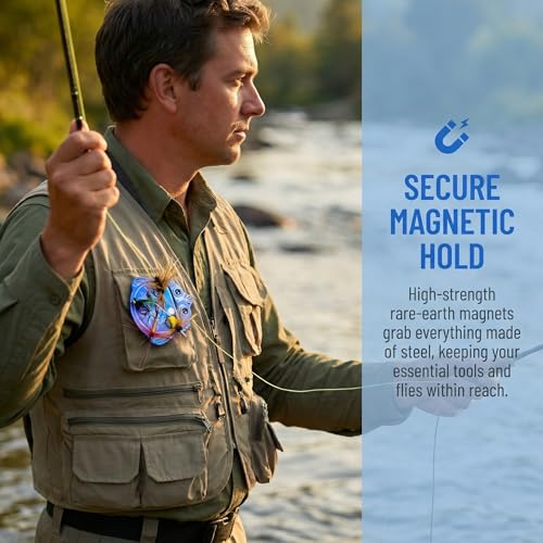 Fly Fishing Accessories Mini Compact Magnetic Fly Holder - Large Surface Fly Holder for Hooks, Nippers & Tools Secure Hold, No Drop (Orange/Blue) - color: BLUE