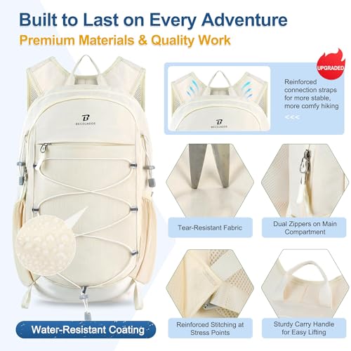 BECOJADDE Hiking Backpack 15L Small Backpack Packable Day pack Water Resistant Lightweight Travel Backpack for Women Men with Shoulder Strap Pockets for Hiking Camping Outdoor, Beige - color: Beige, size: 15L