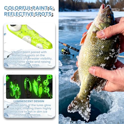 Glow Ice Fishing Jigs | Winter Ice Fishing Lures Set | Micro Jig Head for Pike, Panfish, Crappie, Perch, Walleye, Trout, Bluegill - with Storage Box - color: 20pcs