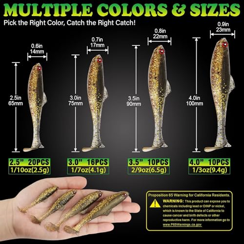 LUCKYFISHING Paddle Tail Swimbaits Soft Plastic Swimbaits Soft Baits for Bass Fishing Trout Crappie Walleye Freshwater Saltwater 10/16/20 PCS Soft Plastic Baits 4/3.5/3/2.5 Inch - color: Brown, size: 4 inch-10pcs